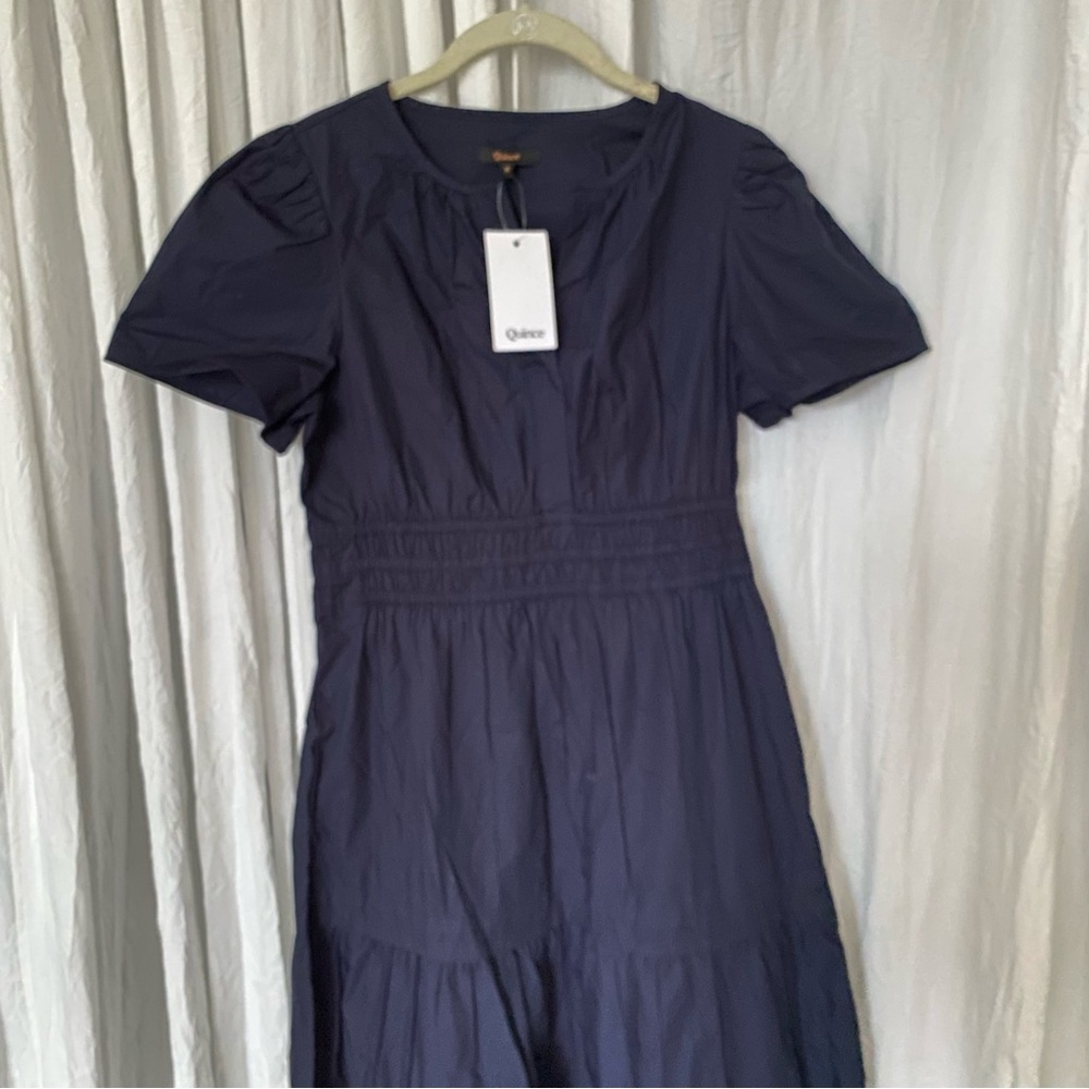 NEW Quince 100% Organic Cotton Poplin Tiered V-Neck Short Sleeve Maxi Dress sz S - Picture 9 of 13